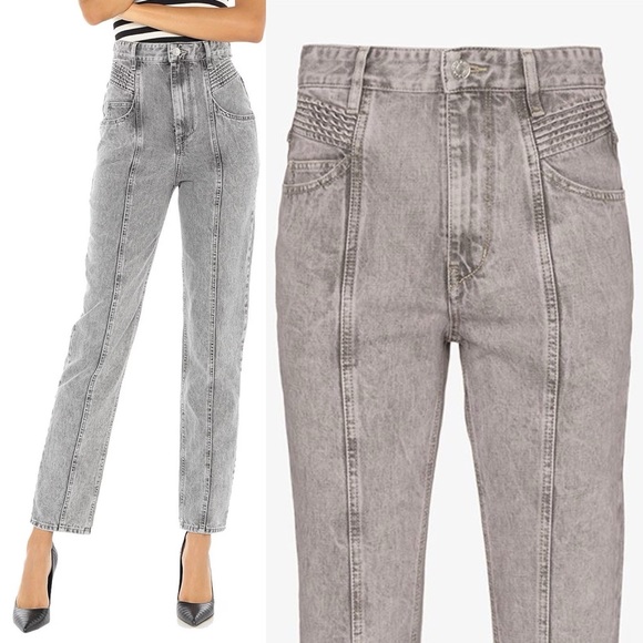 Isabel Marant NWT Hominy High Waist Slim Grey Jeans 42 Pin Tuck - Picture 1 of 8